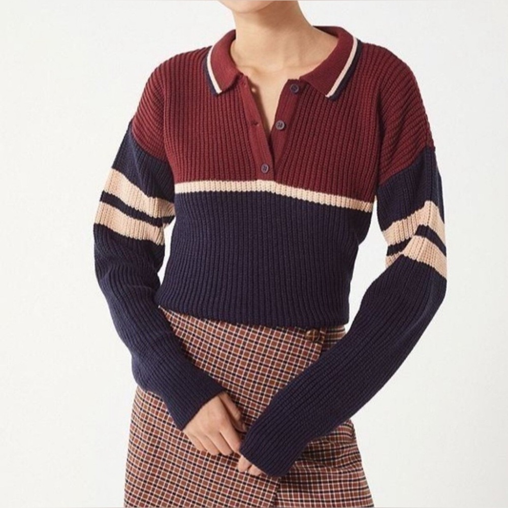 Urban Outfitters S-P Color Block Striped Henley Button Sweater - Picture 13 of 16